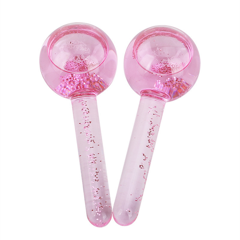 Glitter Ball Pink Beauty Tool Facial Cooling Eye Body Skin Care Lift Glass For Ice Globes Ice Roller Face Massager插图1