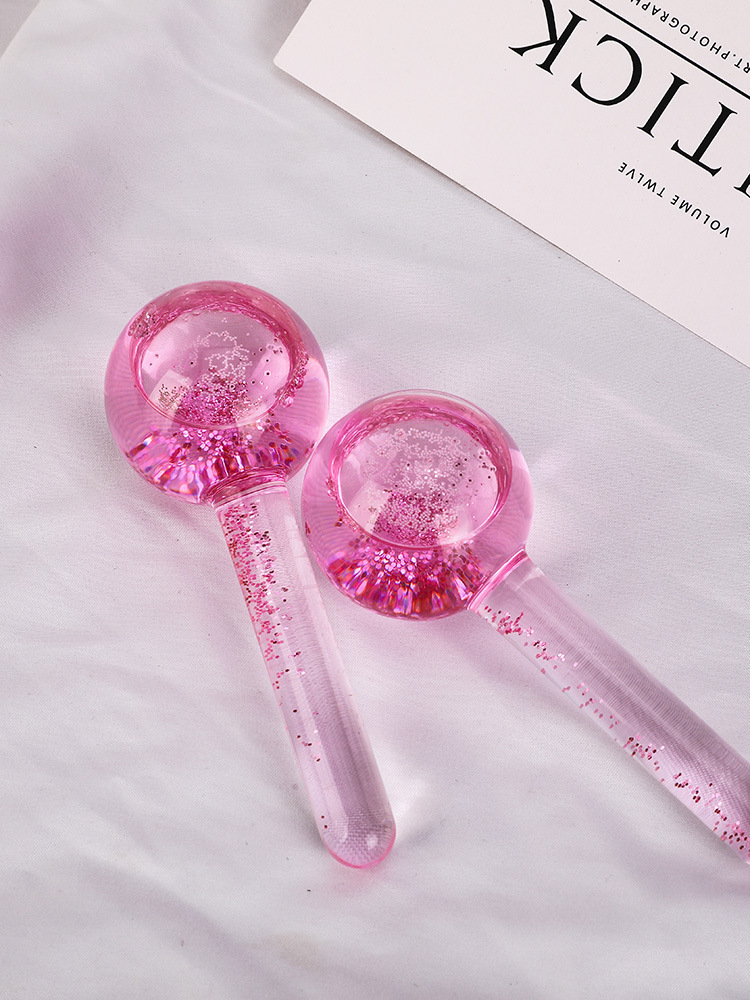 Glitter Ball Pink Beauty Tool Facial Cooling Eye Body Skin Care Lift Glass For Ice Globes Ice Roller Face Massager插图7