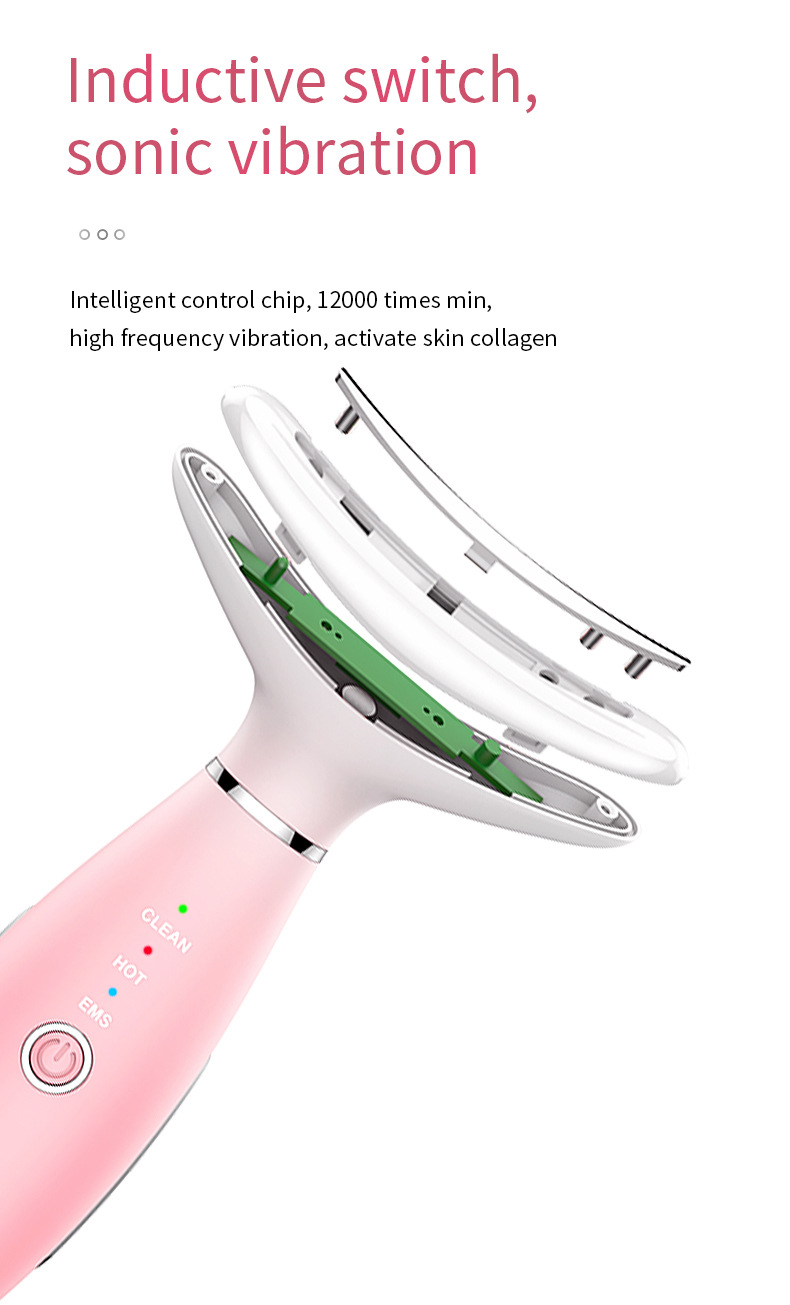 LED Vibrating Face & Neck Lifting Massager Heat EMS Light Therapy Wrinkle Remover Skin Tightening Neck Beauty Device插图8