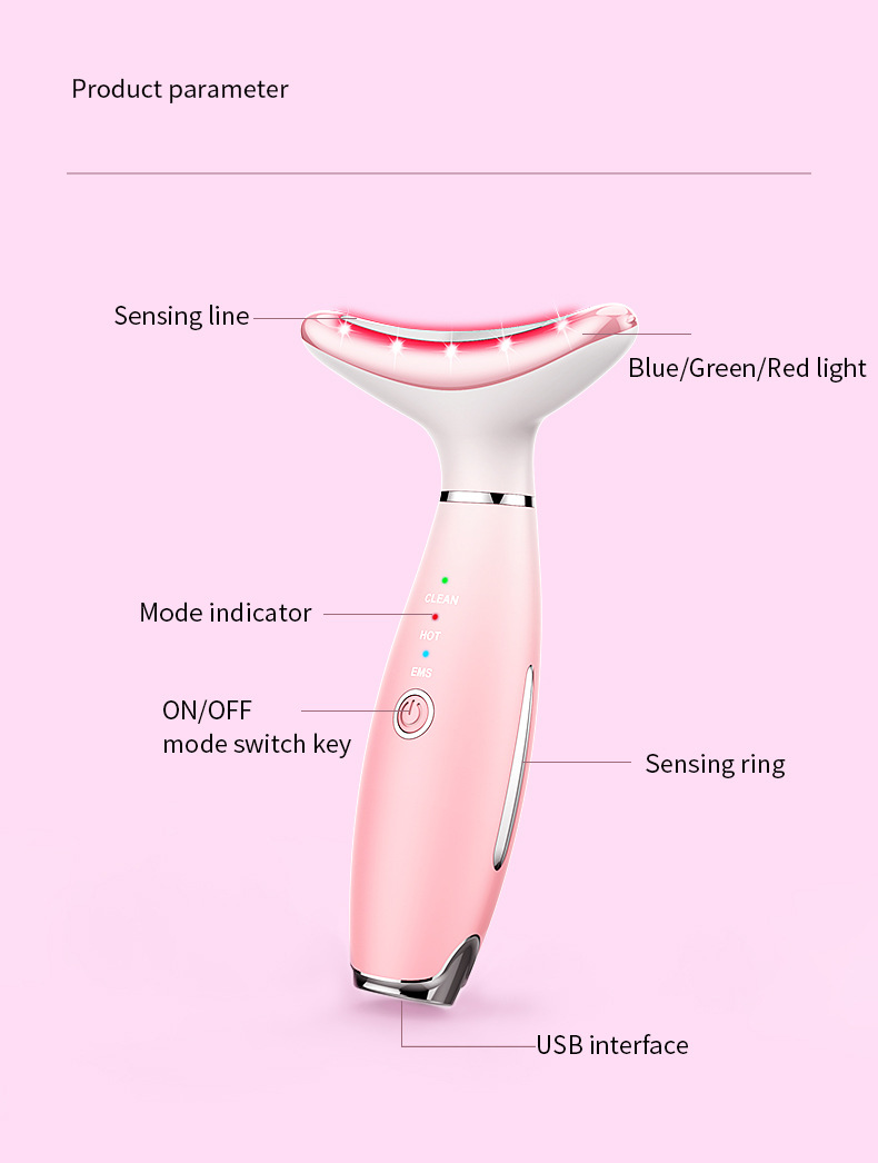 Led Vibrating Face & Neck Lifting Massager Heat EMS Light Therapy Wrinkle Remover Skin Tightening Neck Beauty Device插图12