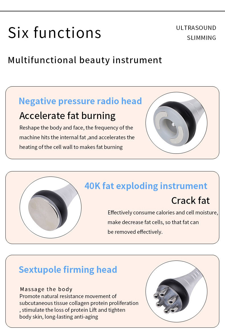 6 in 1 Body Laser Radio Fat Exploding Skin Tightening ems Beauty Slimming 40K Vacuum Cavitation Face Lift Sculpting RF Machine插图3