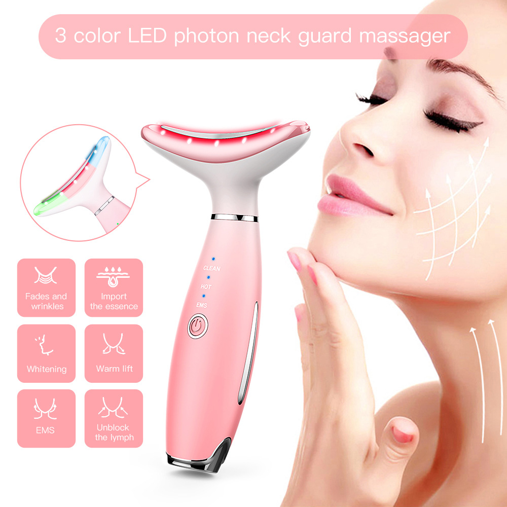 Led Vibrating Face & Neck Lifting Massager Heat EMS Light Therapy Wrinkle Remover Skin Tightening Neck Beauty Device插图