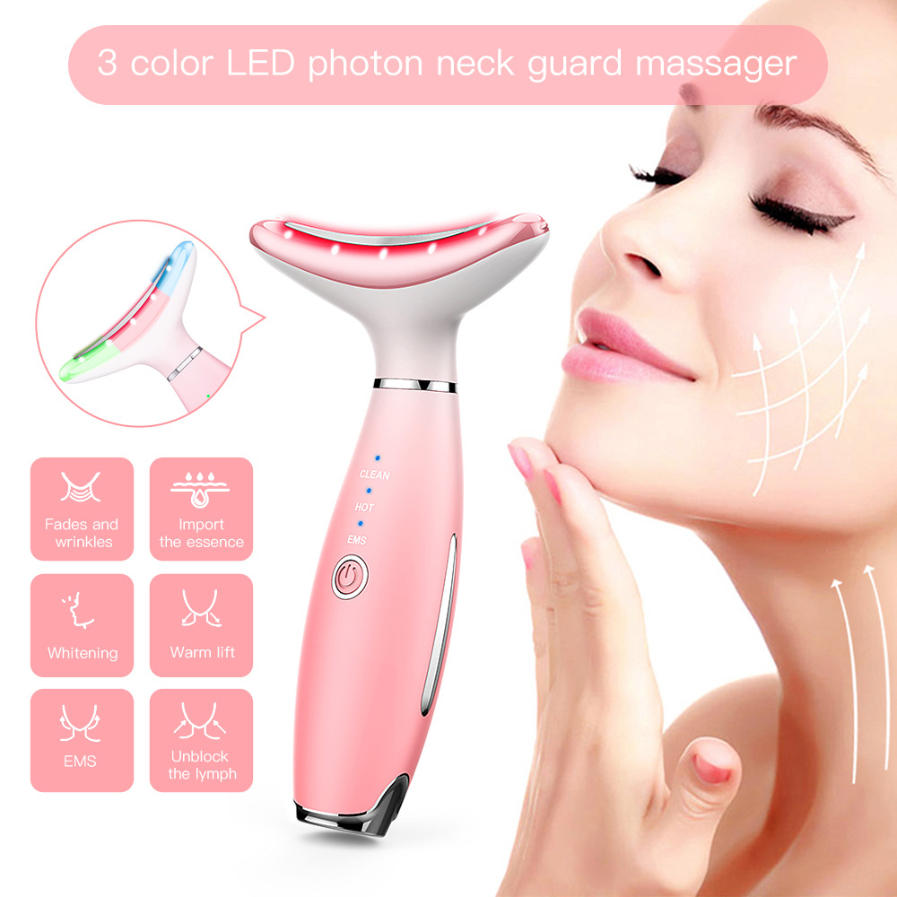 LED Vibrating Face & Neck Lifting Massager Heat EMS Light Therapy Wrinkle Remover Skin Tightening Neck Beauty Device插图