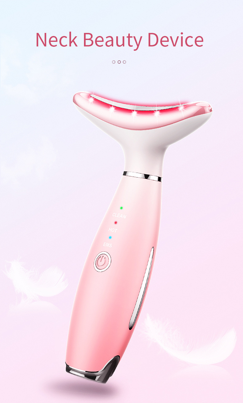 Led Vibrating Face & Neck Lifting Massager Heat EMS Light Therapy Wrinkle Remover Skin Tightening Neck Beauty Device插图1
