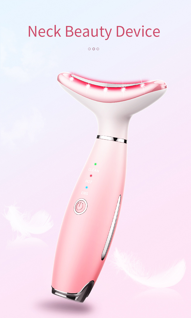 LED Vibrating Face & Neck Lifting Massager Heat EMS Light Therapy Wrinkle Remover Skin Tightening Neck Beauty Device插图1