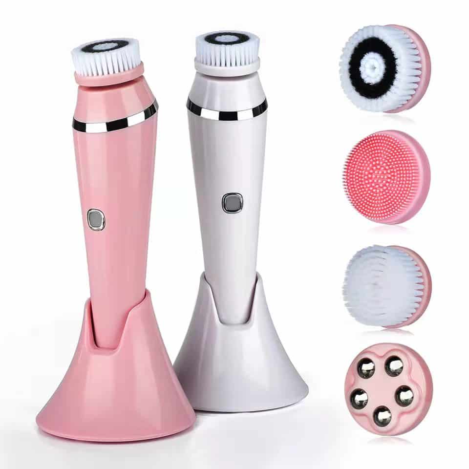 4 in 1 Deep Face Cleaner Waterproof Exfoliating Silicone Sonic Cleaning Brushes Beauty Spin Electric Facial Cleansing Brush插图