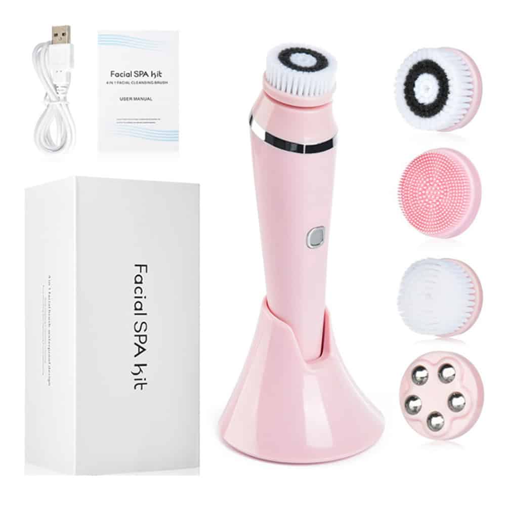 4 in 1 Deep Face Cleaner Waterproof Exfoliating Silicone Sonic Cleaning Brushes Beauty Spin Electric Facial Cleansing Brush插图2
