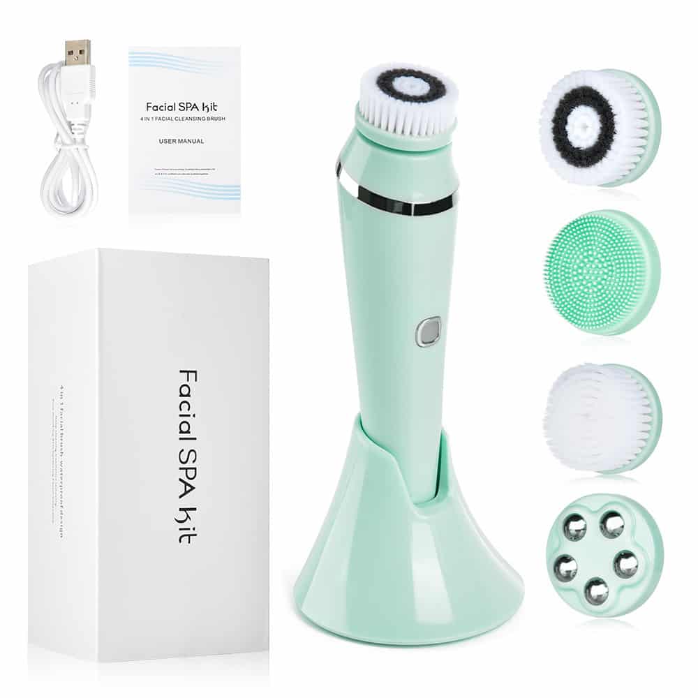4 in 1 Deep Face Cleaner Waterproof Exfoliating Silicone Sonic Cleaning Brushes Beauty Spin Electric Facial Cleansing Brush插图3