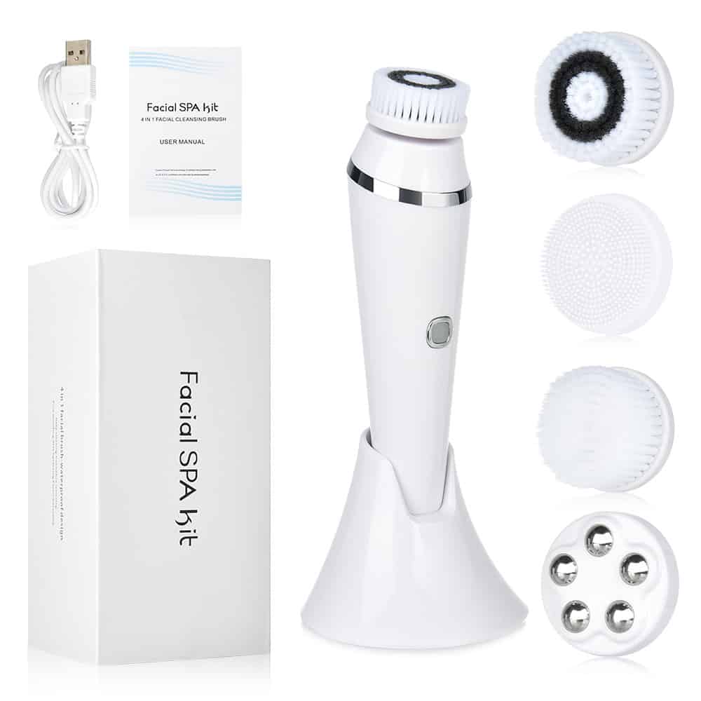 4-in-1 Deep Face Cleansing Waterproof Exfoliating Sonic Cleaning Brushes Beauty Spin Electric Facial Cleansing Brush插图1