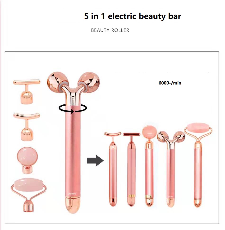 Electric 5 in 1 Face Lifting Device Body Skin Care 24K Gold Facial Massager Roller High Frequency Vibrating Beauty Bar插图