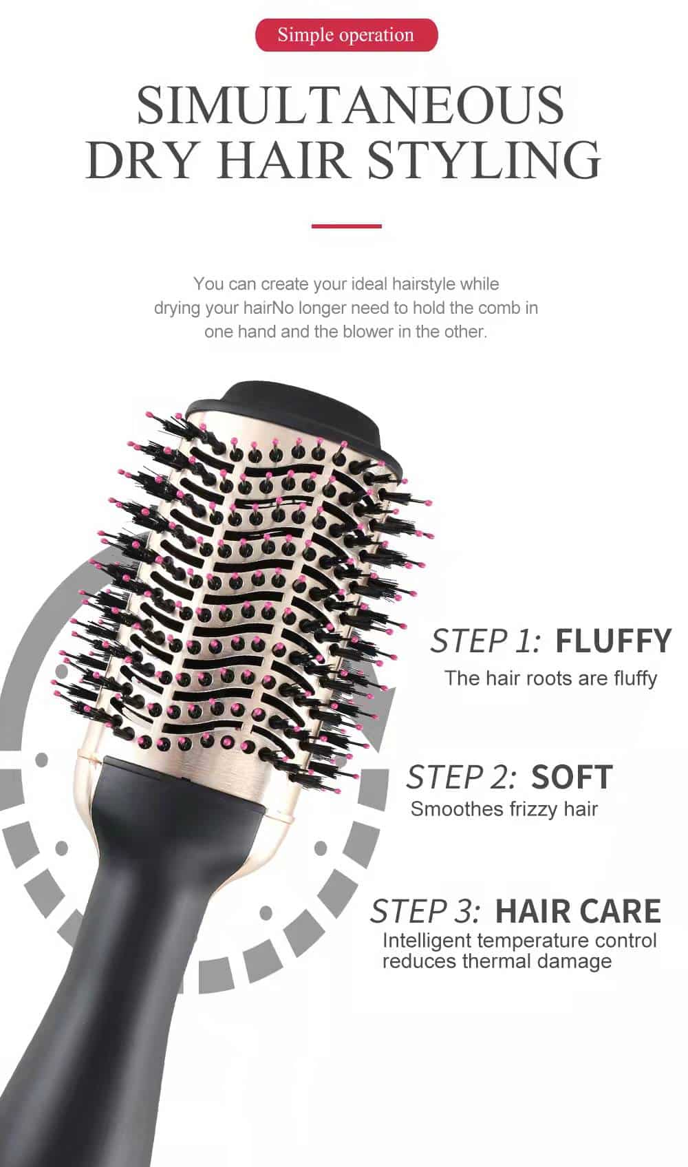 Professional One Step Dryer Volumizer Hot Air Brush Hair Dryer Brush Salon Negative Ion Ceramic Electric Blow Dryer插图5