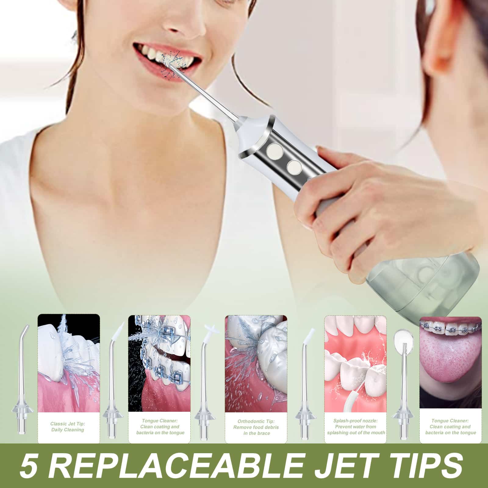 5 in 1 Toothpick Dental Scaler Electric Ultrasonic Waterproof Wireless Water Flosser Teeth Cleaning Custom Water Flosser插图2