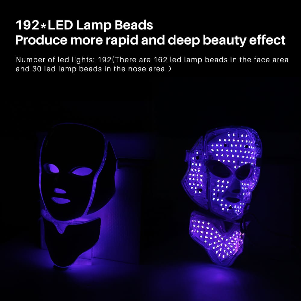 OEM 7 Color LED Photon Face and Neck Beauty Masks Skin Rejuvenation 192 Lamp Beads Light Therapy Facial LED Mask插图5