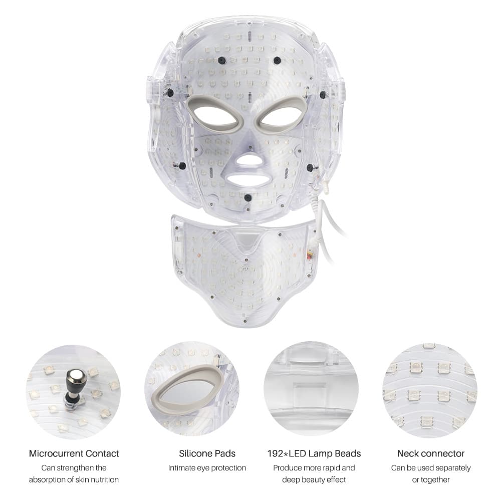 OEM 7 Color LED Photon Face and Neck Beauty Masks Skin Rejuvenation 192 Lamp Beads Light Therapy Facial LED Mask插图7