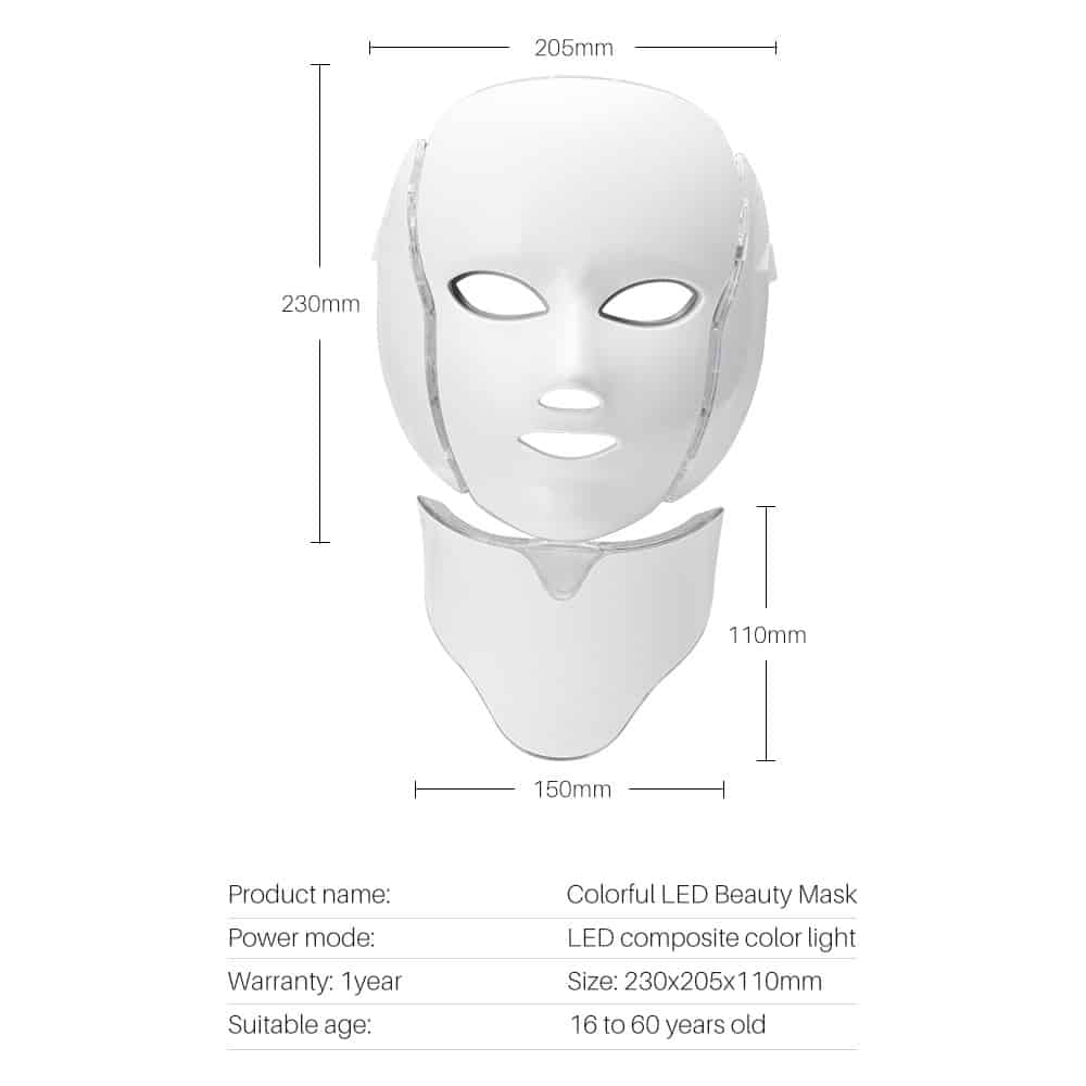 OEM 7 Color LED Photon Face and Neck Beauty Masks Skin Rejuvenation 192 Lamp Beads Light Therapy Facial LED Mask插图8