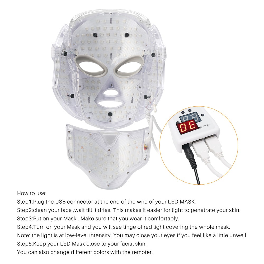 OEM 7 Color LED Photon Face and Neck Beauty Masks Skin Rejuvenation 192 Lamp Beads Light Therapy Facial LED Mask插图11