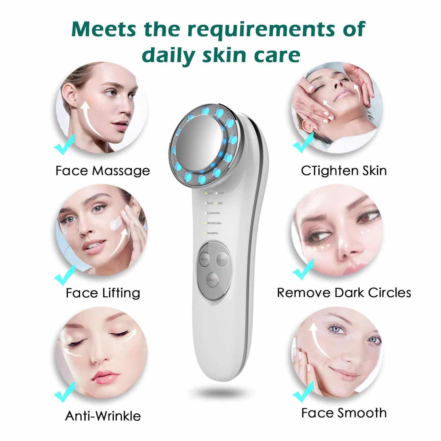 Home Use 5 in 1 Multifunctional Light Skin Care Device Microcurrent Ion Heat Lift Firming Face Massage Beauty Equipment插图1