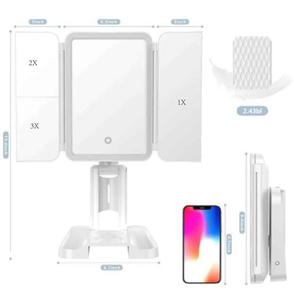 Makeup Table Set With Mirror Foldable Dormitory Bedroom Three-color Adjustable Light Folding Vanity LED Makeup Mirror插图4