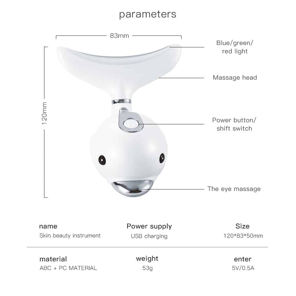 Microcurrent Neck Beauty Lifting Device Vibrating LED Light Technology Skin Firming Wrinkle Remover Face & Neck Massager插图3