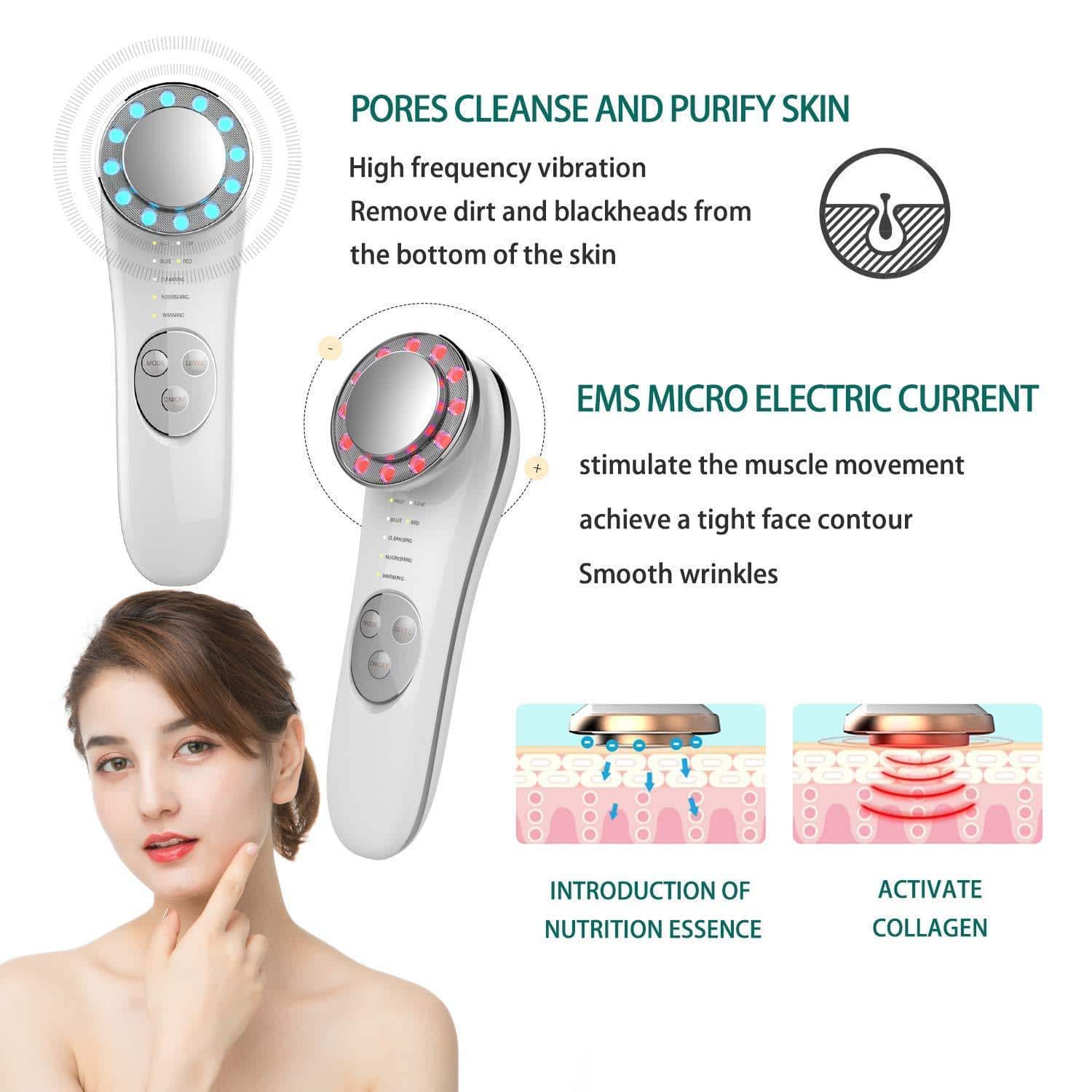 Home Use 5 in 1 Multifunctional Light Skin Care Device Microcurrent Ion Heat Lift Firming Face Massage Beauty Equipment插图6