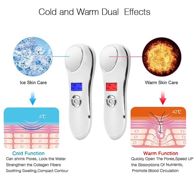 Cool Warm Galvanic Beauty Instrument Hot And Cold Hammer Facial Machine For Home Use Ultrasonic EMS Massager插图3