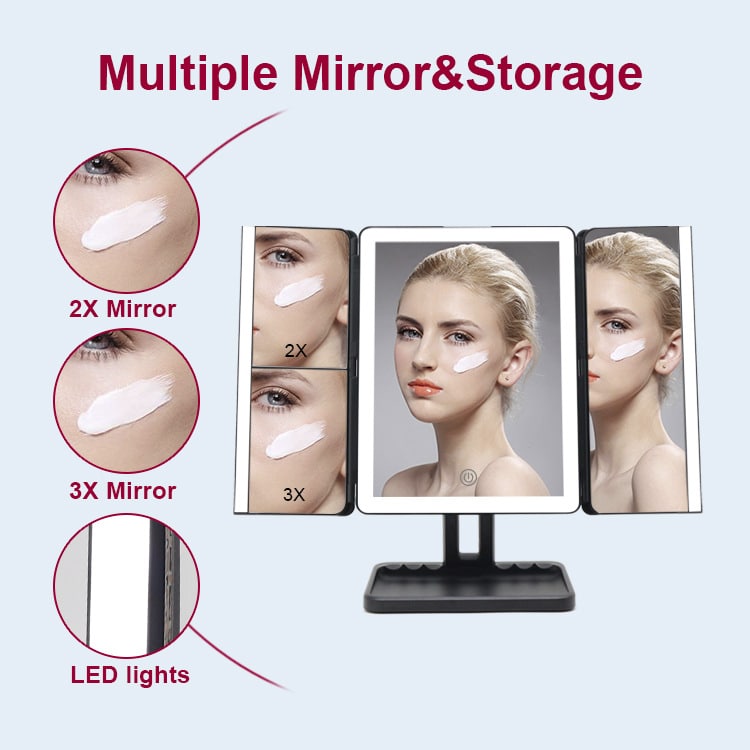 New Rechargeable Folding Makeup Mirror 1X2X3X Three-stage Desktop Beauty Set Vanity Table With Led Light Makeup Mirror插图4