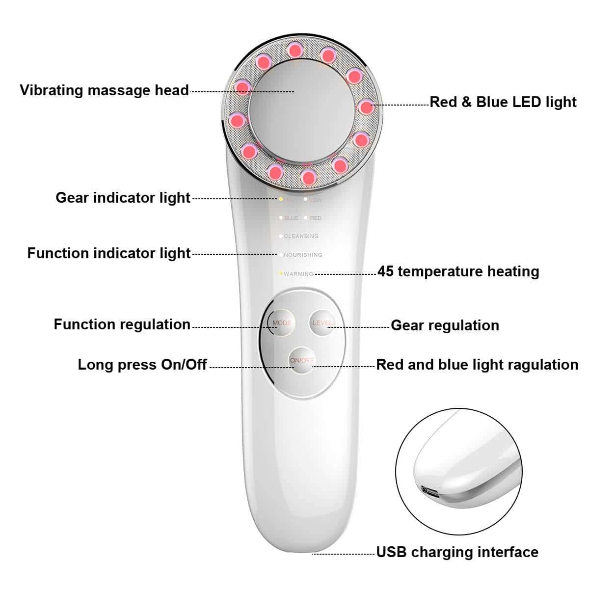 Home Use 5 in 1 Multifunctional Light Skin Care Device Microcurrent Ion Heat Lift Firming Face Massage Beauty Equipment插图7