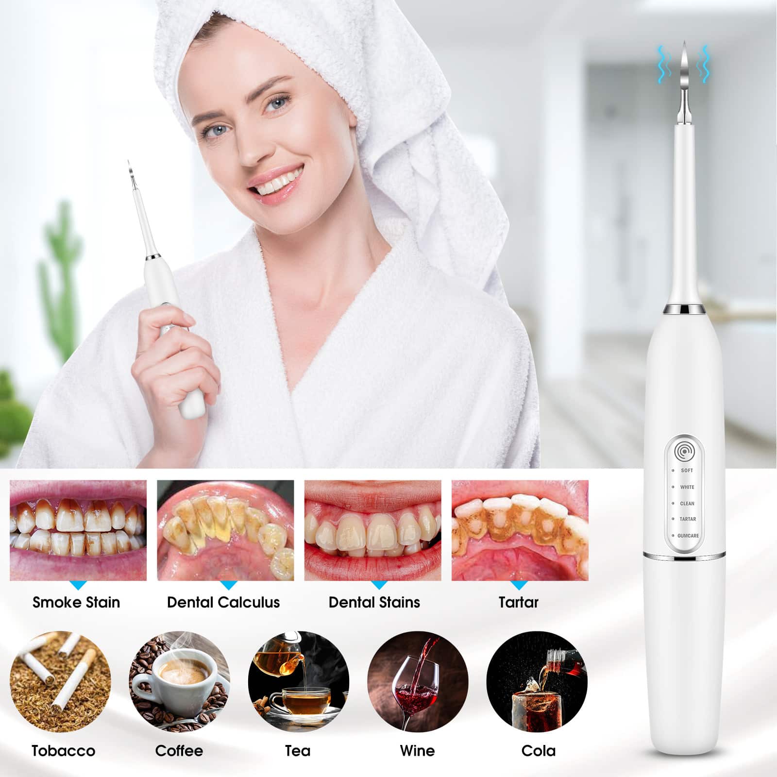 Multifunctional Tooth Cleaner Pick Ultrasonic Teeth Whitening Machine Remove Dental Scaler Waterproof Electric Tooth Brush插图2