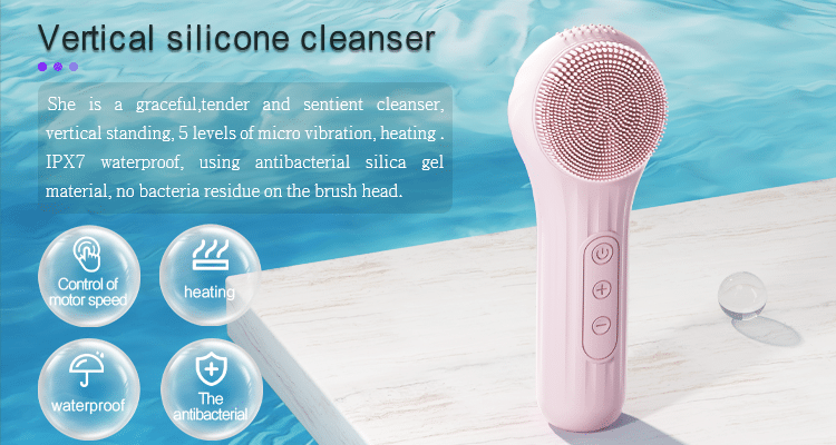 2023 New Design IPX7 Waterproof Facial Cleansing Brush Electric Handheld Damping Silicone Facial Cleansing Brush插图7
