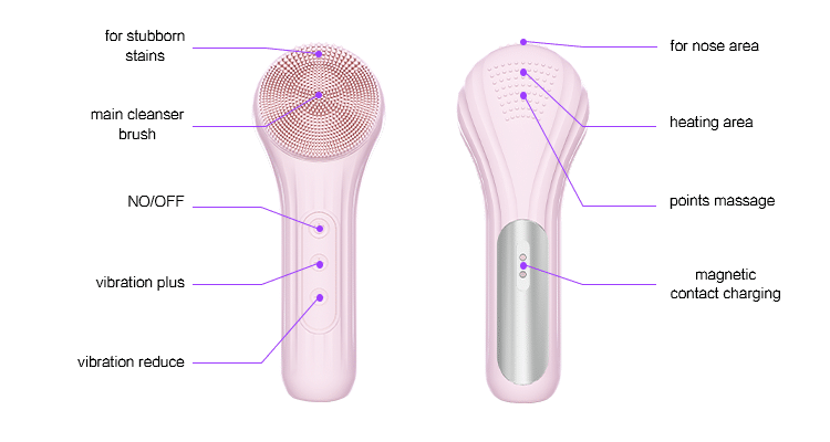 2023 New Design IPX7 Waterproof Facial Cleansing Brush Electric Handheld Damping Silicone Facial Cleansing Brush插图3